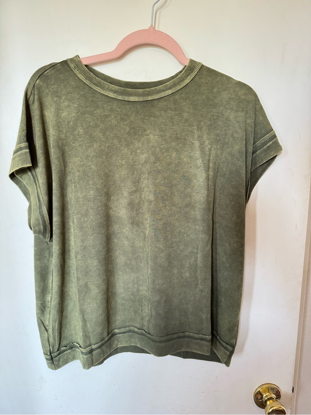 Zenana mineral Washed Olive Green Short Sleeve Women's Top